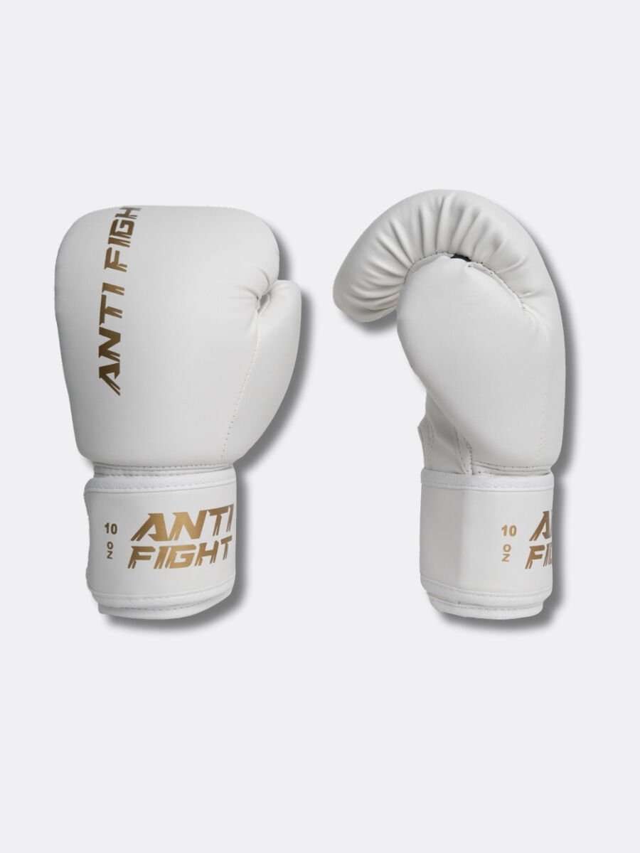 AntiFight Basic Beyaz Gold Baskılı Boks Eldiveni