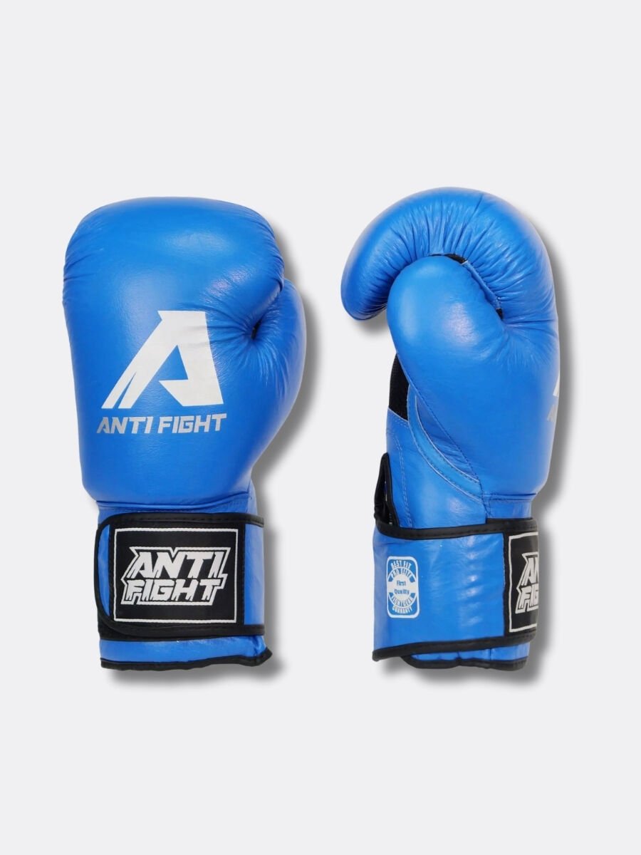 AntiFight Klasik Mavi Hakiki Deri Boks Eldiveni